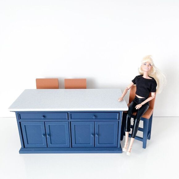 Barbie Integrity Doll Navy Kitchen Island 1:6 Scale 3 Matched Chairs 3D Printed - Picture 10 of 13